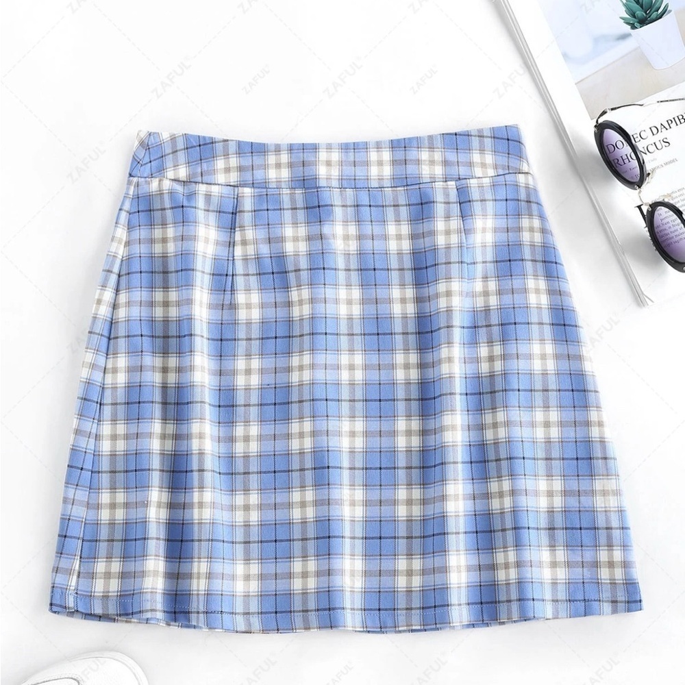 ZAFUL Blue Plaid Mini Skirt